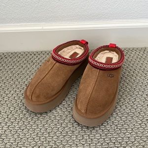 UGG Brown Slippers with Red Trim